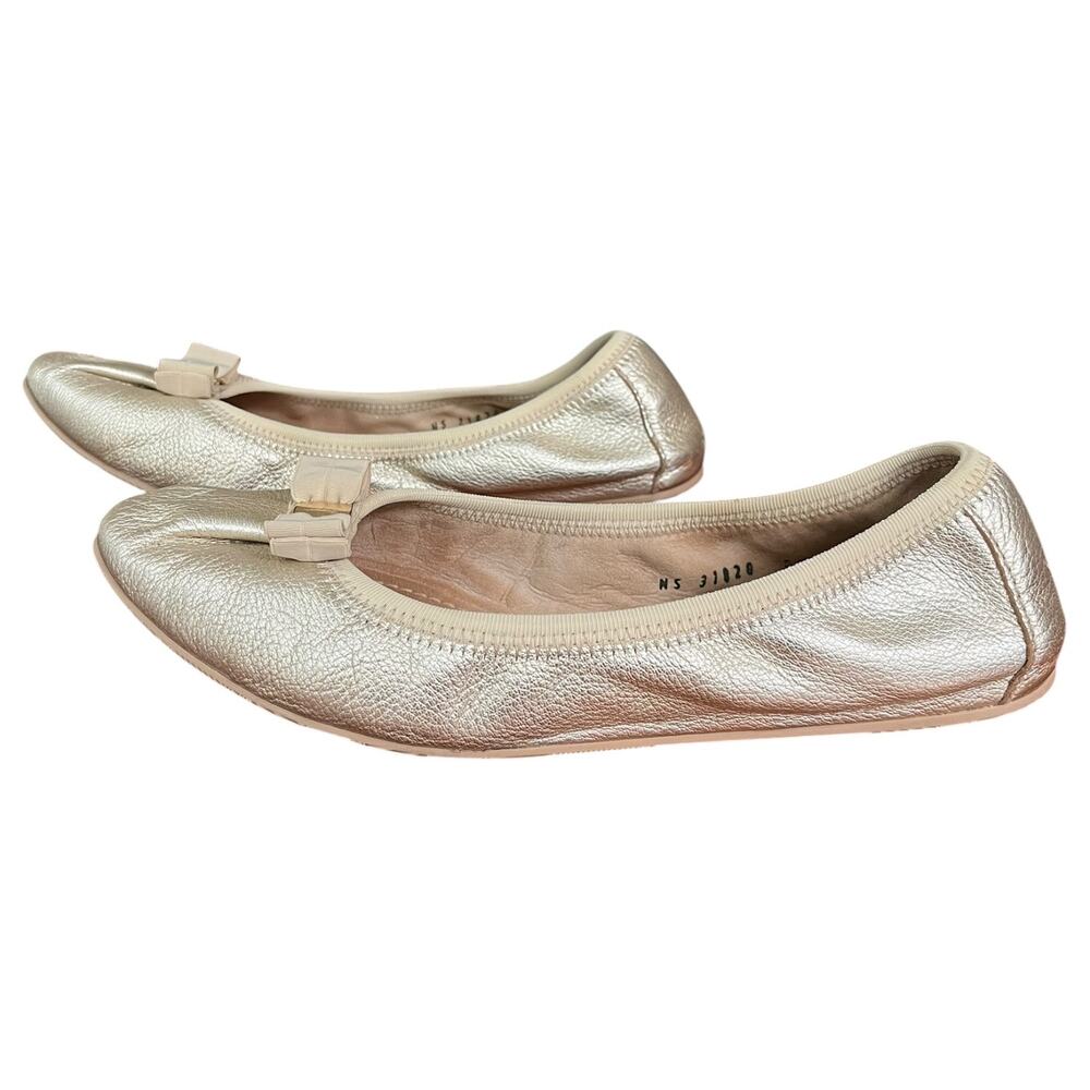 Salvatore Ferragamo Gold Metallic My Joy Ballet Flat Bow Women's Size 8.5